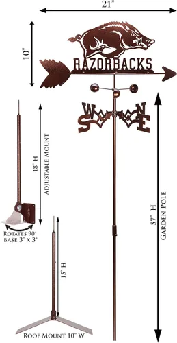 Miniatura 3 de SWEN Products Arkansas Razorbacks Veleta (estaca de jardín incluida)