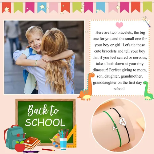 Miniatura 5 de UNGENT THEM Pulsera de regreso a clases, pulseras de dinosaurio para madre e hijo, regalos para el primer día de escuela para madre, papá, hijo