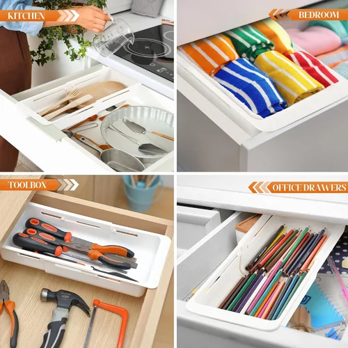Miniatura 9 de Paquete de 1 Organizadores de Cajones Profundos, Organizador de Cajón Deslizante Expandible y Ajustable para Utensilios de Cocina, Toallas