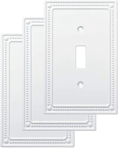 Miniatura 13 de Franklin Brass Placa de pared clásica con cuentas (1 unidad) para interruptor de luz, color blanco puro, protector de palanca de 1 banda, toma
