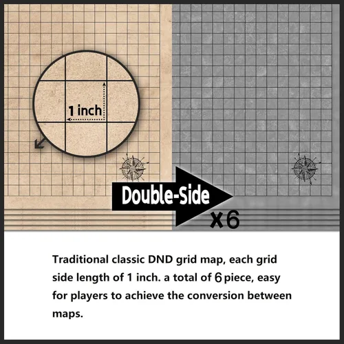 Miniatura 3 de oTTRPGo Paquete de 6 mapas DND 24x36, cuadrícula de 1 pulgada, tapetes de batalla de borrado en seco, se coloca plano, clips más fáciles, juego