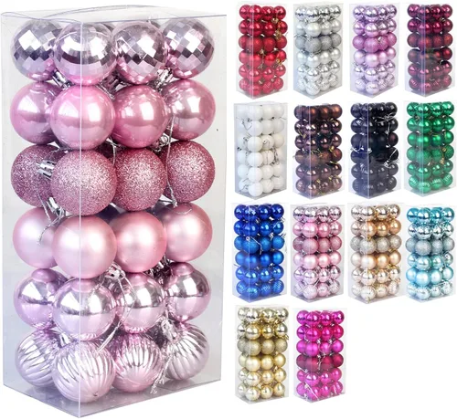 Adornos de bola de decoración de árbol de Navidad inastillables, decoración de fiesta de boda de 1.6 pulgadas (1.6 in), juego de 36 piezas (rosa)