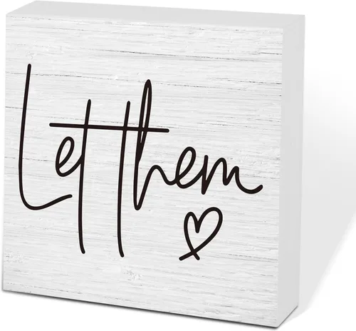 Miniatura 16 de Letrero de caja de madera Let Them de 5 x 5 pulgadas, letrero de escritorio estilo granja Boss Lady decoración de cubículo de oficina, accesorios