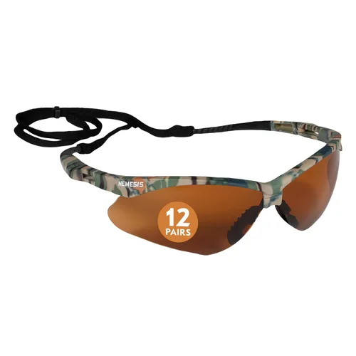 Jackson Safety V30 Nemesis - anteojos de seguridad (12 pares/caja), paquete de de 12 Marco de camuflaje con lente de bronce