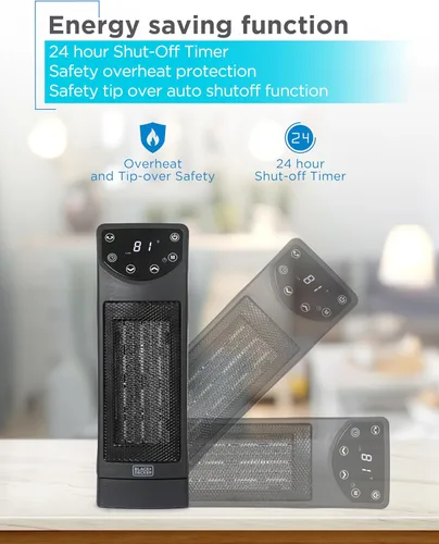Miniatura 6 de BLACK+DECKER Calentador de escritorio de cerámica oscilante con control remoto con termostato ajustable, negro