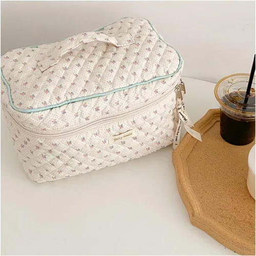 Miniatura 7 de Bolsa de maquillaje de algodón Bolsa de lavado Bolsa de almacenamiento de gran capacidad Cosméticos Mujeres Organizador de viaje Bolsas de Beige