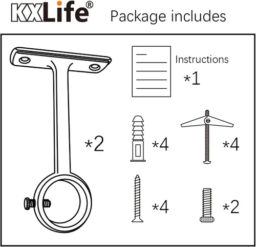 Miniatura 7 de KXLife Soporte de barra de cortina para montaje en techo, soporte resistente para montaje en techo o pared (juego de 2, níquel)