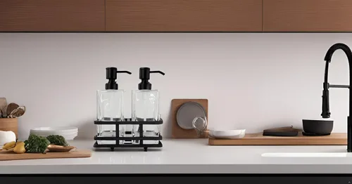 Miniatura 6 de Juego de dispensador de loción y jabón de vidrio cuadrado transparente con bomba y soporte de metal para baño, cocina, hogar, oficina, viaje, hotel