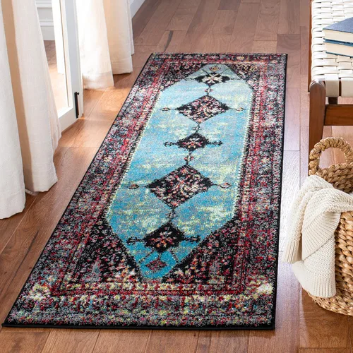 SAFAVIEH Vintage Hamadan Collection VTH217Q - Alfombra de pasillo estilo oriental persa, 2.3 x 8 pies, rojo y celeste, diseño oriental persa, no
