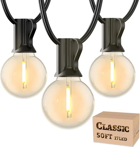 Miniatura 13 de RTTY Luces de Cadena para Exteriores de 25 pies, Luces Globo LED G40 para Patio con 13 Bombillas de Plástico, Irrompibles Impermeables Conectables