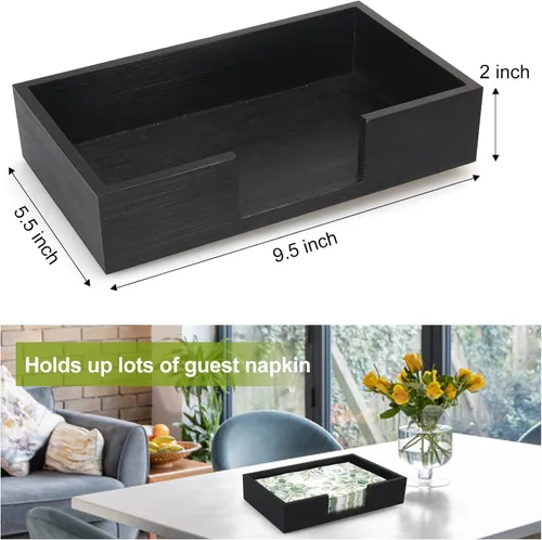 Miniatura 6 de Servilletero de Madera Negro Soporte para Toallas de Invitados Soporte Plano para Servilletas de Baño Soporte para Servilletas Desechables Bandeja