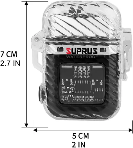 Miniatura 7 de SUPRUS Luminoso 3 modos de linterna resistente al viento, impermeable, encendedor eléctrico recargable de plasma de doble arco con silbato de Negro