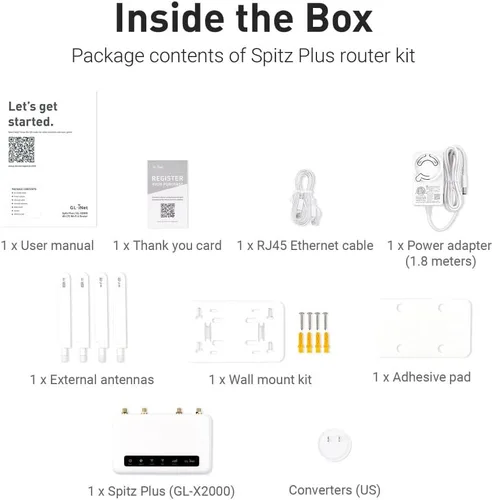 Miniatura 8 de GL-X2000 (Spitz Plus) Puerta de enlace celular/Enrutador 4G LTE para hogar, RV, viajes por carretera, oficinas, CAT 12, enrutador Wifi 6, antenas