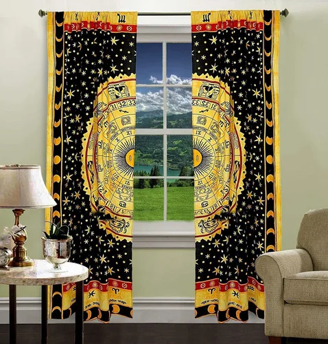 Miniatura 19 de Cortinas de ventana de mandala hippie indio, gitano, bohemio, sol, luna, hermosas cortinas para dormitorio, sala de estar, balcón, cenefa