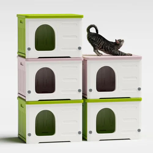 Miniatura 2 de Casa de gatos de plástico para uso en interiores y exteriores, refugio para gatos salvajes apilable para interiores, casa de gatos resistente a