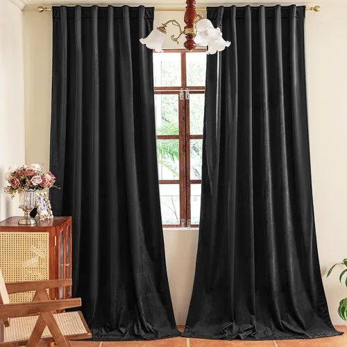 Miniatura 7 de YOFUN Cortinas de terciopelo negro de 84 pulgadas de largo, con pestaña trasera, paneles de protección de privacidad