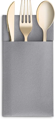 Miniatura 7 de Servilletas desechables de lino con bolsillo integrado para cubiertos, paquete de 50 servilletas de papel gris preplegadas como servilletas de papel