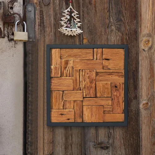 Miniatura 2 de Warmaxx Decoración de pared con marco de madera de teca rústica de 17 x 17 pulgadas, arte de pared estético para decoración de Navidad, hogar, sala