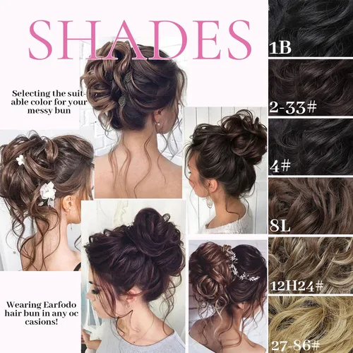 Miniatura 6 de 5 piezas de extensiones de cabello para moños desordenados con banda elástica de goma para mujeres, extensiones de cola de caballo con horquillas