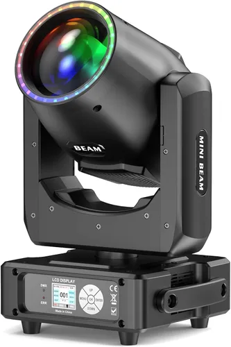 350W 7R Luz de haz con cabeza móvil y tira LED RGB, control DMX512, sonido activado, efecto de prisma, niebla, arcoíris, 48 prismas y 14 gobos, 14