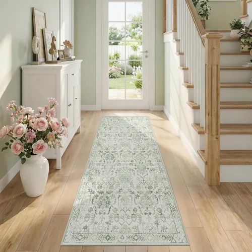 Miniatura 38 de Alfombra de área pequeña de 2 x 3 pulgadas, color beige, para entrada, baño, cocina, antideslizante, de pelo bajo, lavable, moderna alfombra bohemia