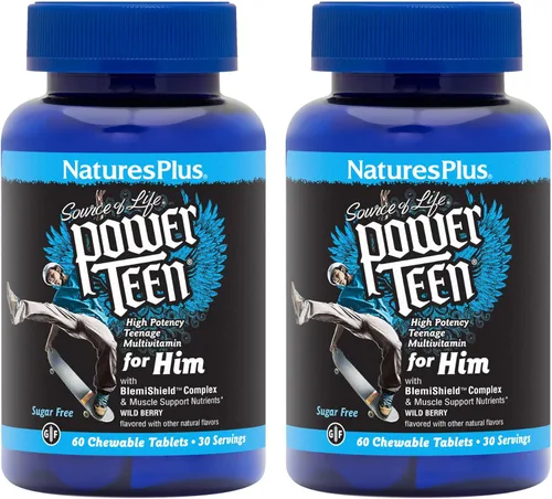 Miniatura 6 de NaturesPlus Power Teen for Him - 60 tabletas masticables, bayas silvestres, multivitamínico adolescente de alta potencia, sin azúcar, vegetariano