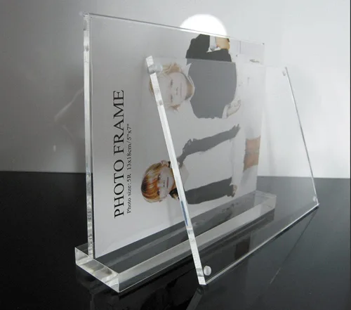 Miniatura 2 de Marco de fotos flotante de acrílico de 4 x 6 pulgadas, en forma de T, transparente, sin marco, con base, marcos magnéticos horizontales, soporte