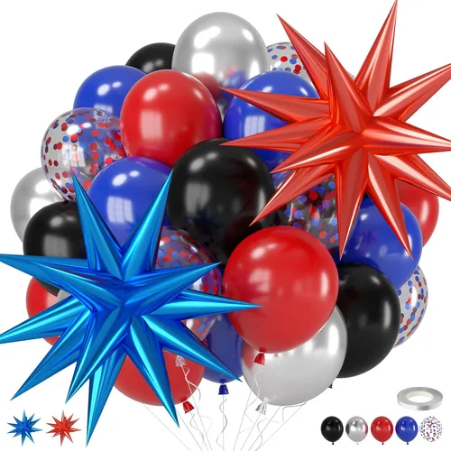 Miniatura 14 de Globos negros y rojos amarillos azules, globos de confeti de 12 pulgadas negros rojos amarillos azules verdes plateados metálicos con globo