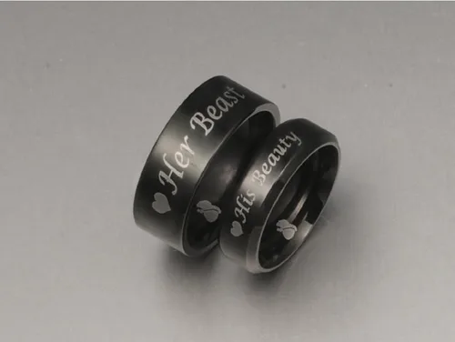 Miniatura 6 de Blowin His BeautyHer Beast Love - Anillo de compromiso de acero inoxidable negro con corazón