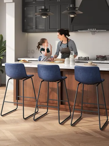 Miniatura 5 de Bar Stools Set of 2, 26 Inches Counter Height Bar Stools with Back, Modern Faux Leather Barstools with Metal Legs and Footrest, Bar Chairs for