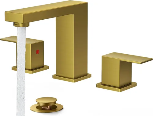 Miniatura 24 de FORIOUS Grifo de baño negro y dorado de 8 pulgadas de extensión amplia cuadrado, 2 manijas, grifos negros mate de 6 pulgadas para lavabo de baño, 3