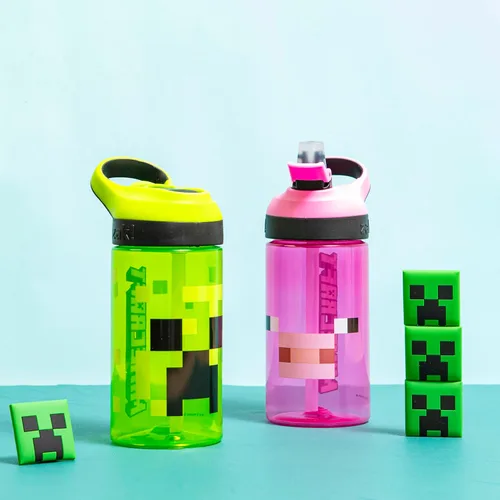 Miniatura 2 de Zak Designs Minecraft - Botella de agua para niños con popote y asa de transporte integrado, hecha de plástico, diseños de botellas de agua a prueba