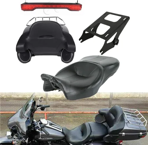 Miniatura 13 de TCMT Caja de maletero para motocicleta King con respaldo envolvente y portaequipajes con altavoces, para 2 personas, compatible con Harley 2014-2025