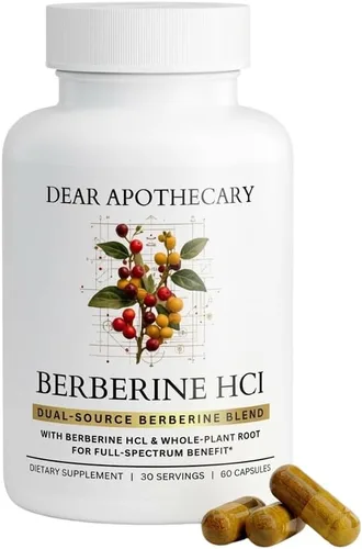 Berberine HCl 1200mg Suplemento – Extracto de corteza y raíz de fuente dual – Berberis Aristata – Extracto botánico cultivado en Estados Unidos –