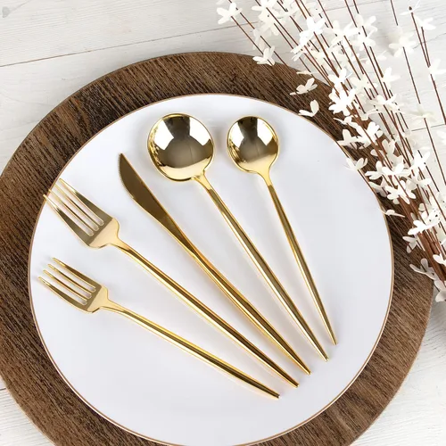 Miniatura 5 de Novedosos cubiertos modernos, cubiertos, cucharaditas de plástico desechables/cuchara de postre Luxury Gold 64