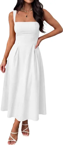 Miniatura 11 de ANRABESS Vestido de verano para mujer, para invitada de boda, cuello cuadrado, acampanado, sin mangas, fluido, elegante, formal, cóctel, fiesta