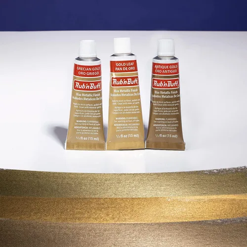 Miniatura 2 de Pinceles de cera Rub 'n Buff tonos dorados y Pixiss - hoja de oro, oro griego, oro antiguo (15ml) - Pintura de cera de dorado con brillo Paquete