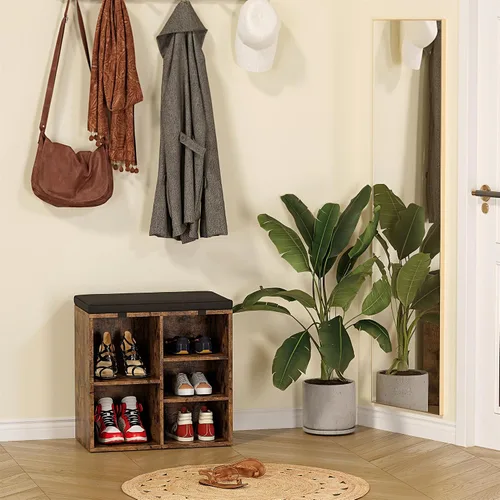 Miniatura 8 de GAOMON Banco de almacenamiento de zapatos de entrada con 10 cubículos, zapatero con cojín, estante ajustable de 3 niveles para entrada, sala