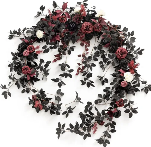 Miniatura 23 de Ling's moment Guirnalda de eucalipto y hojas de sauce de 9 pies con flor blanca, artesanal, centros de mesa para mesa de novios, decoración de mesa