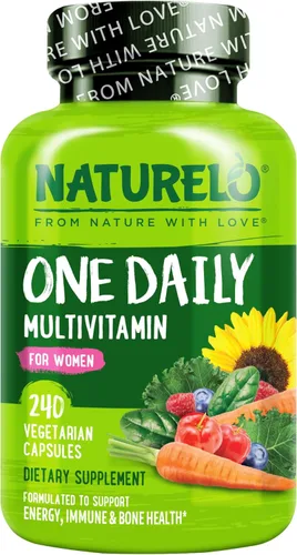 NATURELO One Daily Multivitamínico para mujeres con vitamina B12, 240 unidades, apoyo energético, suplemento multivitamínico diario de alimentos