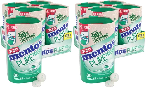 Miniatura 8 de Mentos Pure Fresh Goma de mascar sin azúcar, con xilitol, menta fresca (Fresh Mint), botella de 80 unidades, botella reciclable de 90% cartón, 80