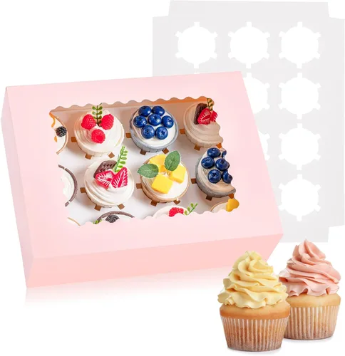 Miniatura 15 de Hoewina 6 Cajas para Cupcakes - Capacidad para 12 Unidades, Recipientes para Cupcakes con Ventana, Soporte para Cupcakes de Grado Alimenticio, Fácil
