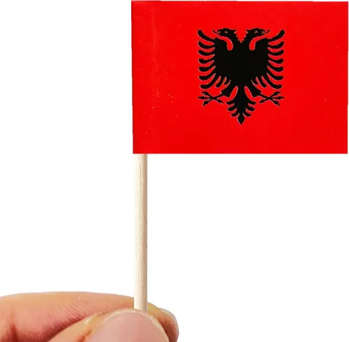Miniatura 2 de stidsds 100 banderas de Albania con palillos de dientes de Albania, mini adornos pequeños para cupcakes albaneses, banderas de palo para fiesta