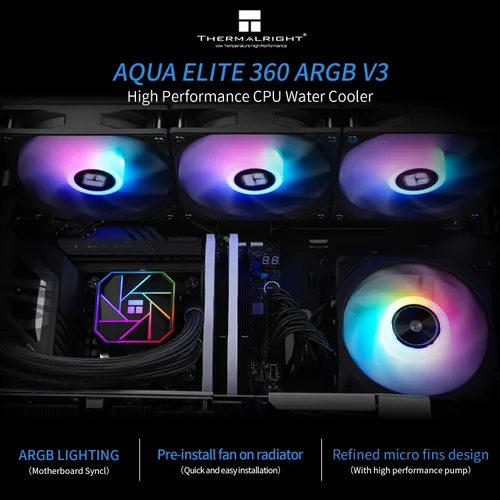 Miniatura 2 de THERMALRIGHT Aqua Elite 360 V3 Aio enfriador de agua, radiador de refrigeración líquida 360, ventilador de refrigeración ARGB PWM para Intel