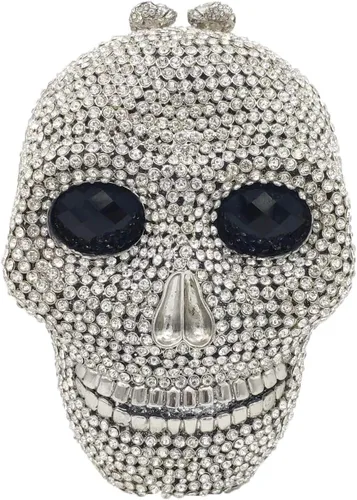 Boutique De FGG Bolso de mano de cristal de calavera para mujer, bolso de mano de noche con diamantes de imitación, para fiesta, graduación,