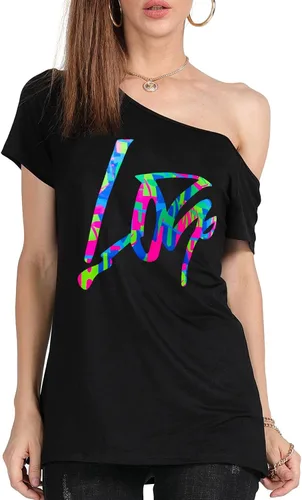 Miniatura 75 de MAGICMK - Camiseta casual para mujer, con estampado de labios y hombro descubierto, talla extragrande