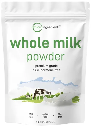 Micro Ingredients Leche Entera en Polvo, 4 lb | Criada en Pastos, sin rBST | Pura y Rica en Proteínas | Ideal para Hornear y Uso Diario | Sin OGM,