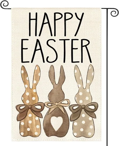 AVOIN colorlife Bandera de jardín de conejo con lunares de feliz Pascua, 12 x 18 pulgadas, doble cara en el exterior, decoración de patio con diseño