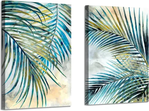 Miniatura 16 de ARTISTIC PATH Arte de Pared en Lienzo de Playa Tropical - 2 Piezas Pintura de Palmeras Imágenes de Paisajes Costeros del Océano Impresiones