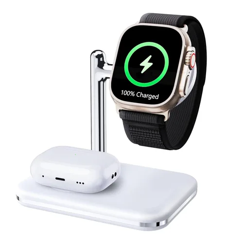 Soporte de carga 2 en 1 para Apple Watch y AirPods, base de carga plegable compatible con Apple Watch Series Ultra/10/9/8/7/6/Se/5/4/3 y Airpods